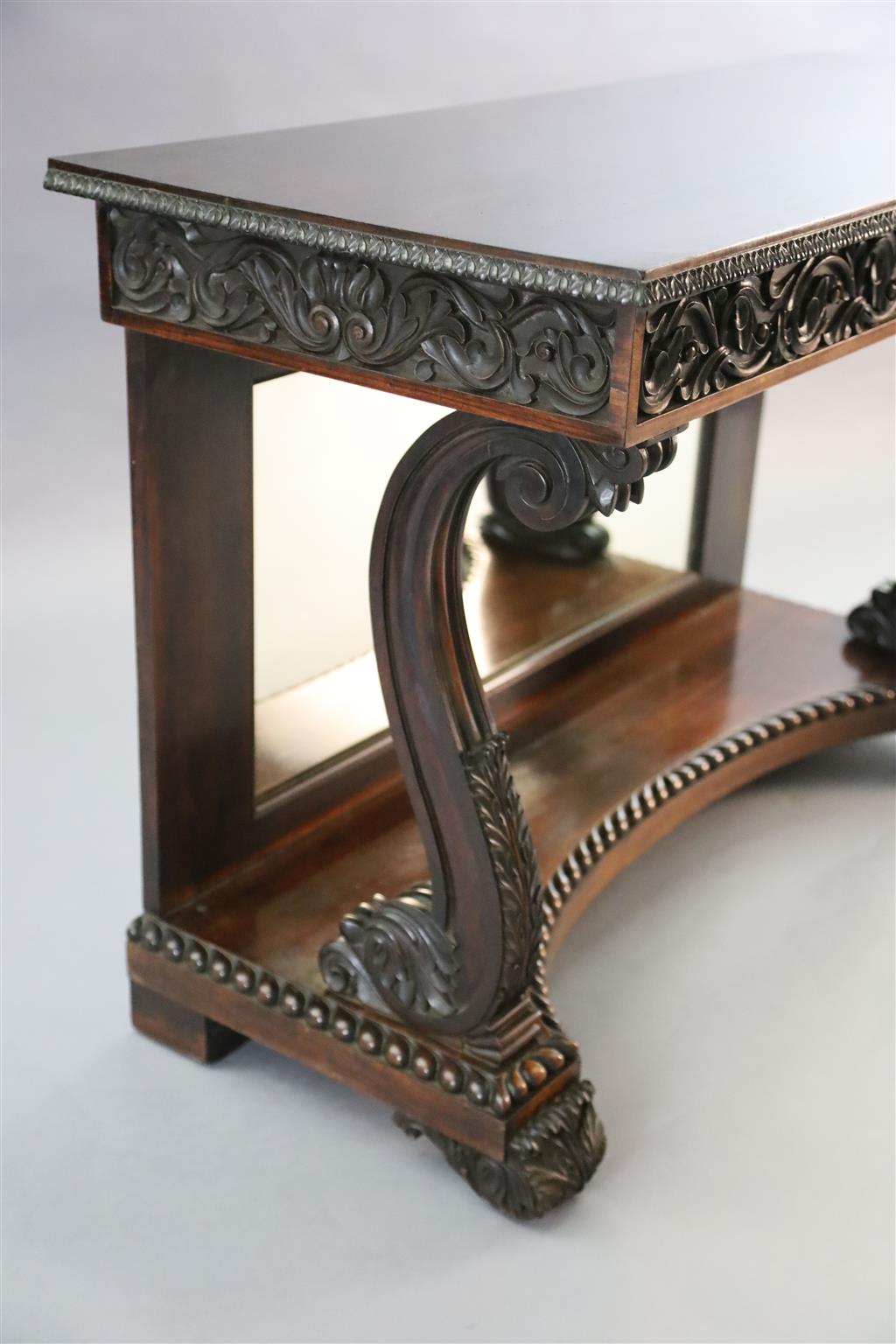 An early 19th century Anglo Indian padouk wood console table, W.4ft 2in. D.1ft 8.5in H.2ft 7.5in.